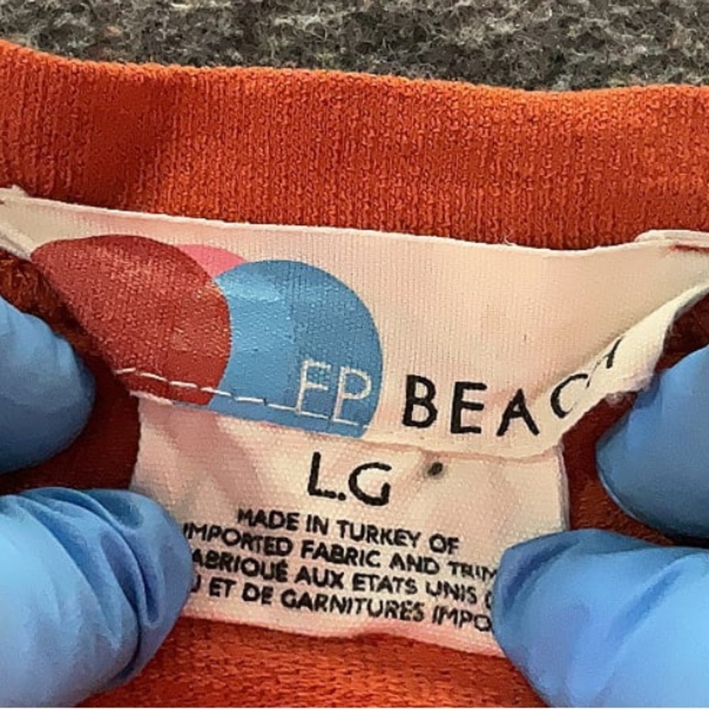 Free People Beach tie front long sleeve cotton shirt, orange-red, large - Picture 3 of 4